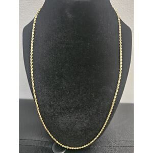 24in. 14k Gold plated on brass- Thin 1.4mm Rope Chain Necklace w/ velvet pouch